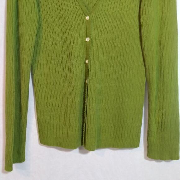 J. Jill Green V-Neck Knit Ribbed Sweater Cardigan Lightweight Petite Size PS - Picture 3 of 8